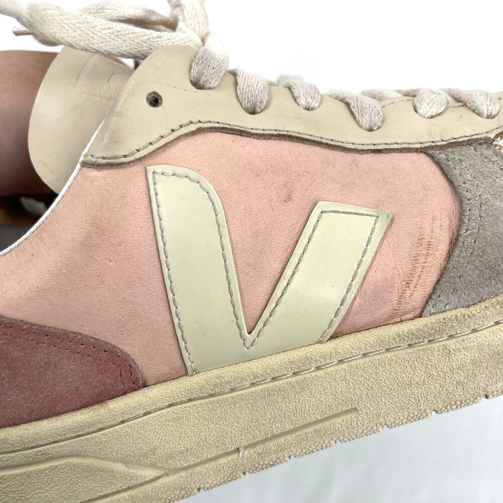 Veja V-10 Multico Colorblock Sneaker Suede Leather Pastel Pink Blue Cream Size 8 - Picture 11 of 16